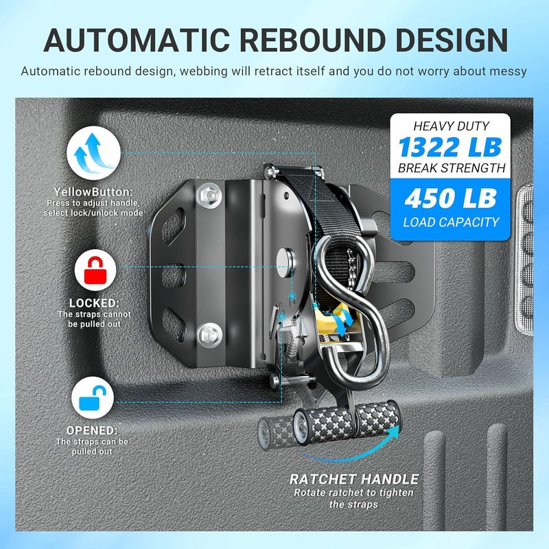 SZYANG 2PCS Retractable Ratchet Straps Compatible with 2015-2026 Ford F150 Retractable Tie Down Straps Replacement for 2015-2026 Ford F-150 Accessories - Image 2